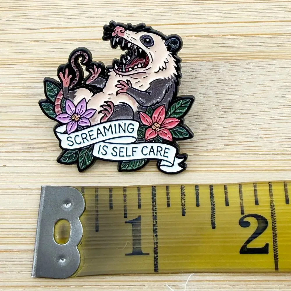 Screaming Is Self Care Possum Soft Enamel Pin Funny Goth Meme Lapel Badge